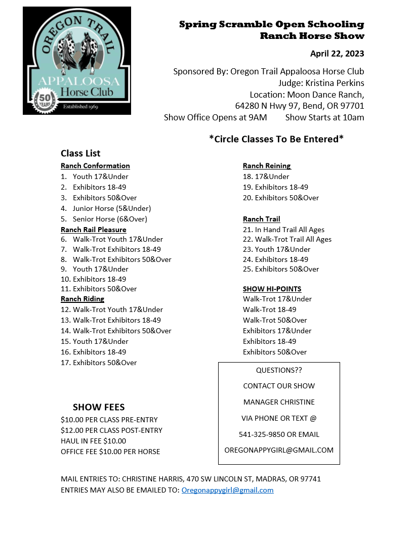 Spring Scramble Open Schooling Ranch Horse Show Oregon Horse Council